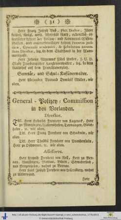 General-Polizey-Commission in den Vorlanden.
