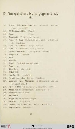 B. Antiquitäten, Kunstgegenstände etc. (Nr. 240-331)