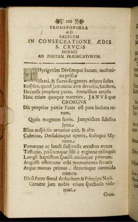 Prosopopoeia ad Saeculum in Consecratione Aedis S. Crucis Iseanci Ad Portam Praedicatorum.