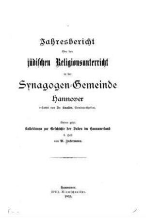 In: Kollektanea zur Geschichte der Juden im Hannoverland ; Band 3