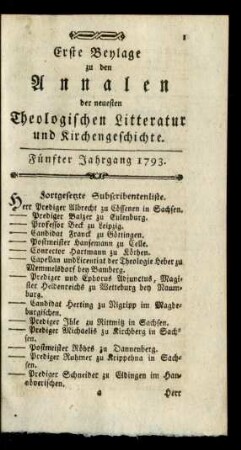 5. Jahrgang (1793): Annalen der neuesten theologischen Litteratur und Kirchengeschichte