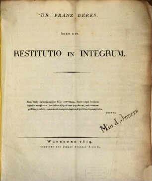 Ueber die Restitutio in integrum