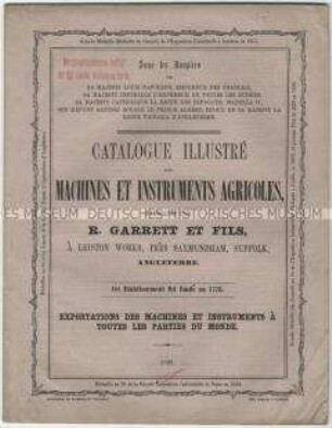 Katalog über landwirtschaftliche Maschinen von der Firma R. Garrett und Sons in England