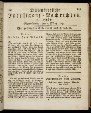 X. Stück. Sonnabends: den 7. Merz. 1795.