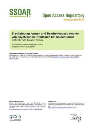 Erscheinungsformen und Bearbeitungsstrategien von psychischen Problemen bei Studentinnen