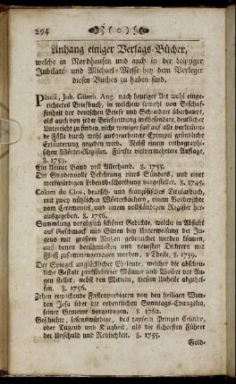 Anhang einiger Verlags-Bücher,...