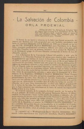La salvación de Colombia : Orla proemial