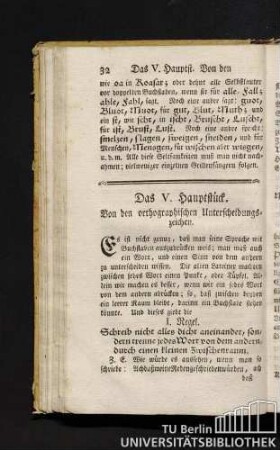 Das V. Hauptstück. Von den orthographischen Unterscheidungszeichen.