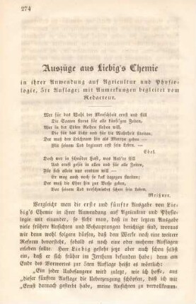 Auszüge aus Liebig's Chemie in ihrer Anwendung auf Agricultur und Physiologie, 5te Auflage; mit Anmerkungen begleitet vom Redacteur.