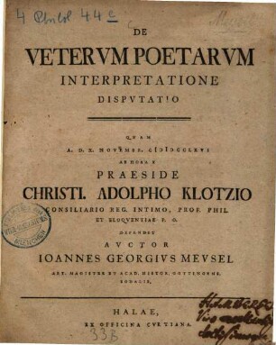 De Vetervm Poetarvm Interpretatione Dispvtatio