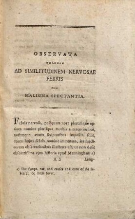Observationes de febribus nervosis