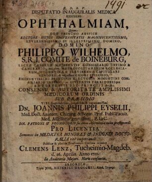 Disputatio Inauguralis Medica Exhibens Ophthalmiam