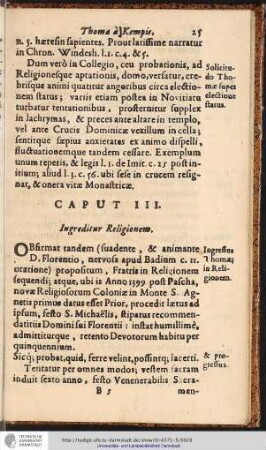 CAPUT III. Ingreditur Religionem.