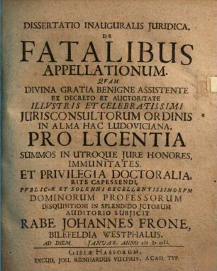 Diss. inaug. iur. de fatalibus appellationum
