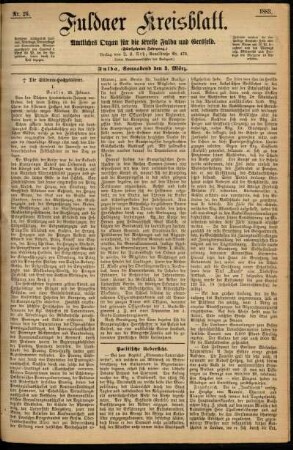 Erste Ausgabe vom Samstag, den 03. März 1883.