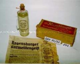 Flasche mit "Regensburger Karmelitengeist" mit Beipackzettel, in Originalverpackung