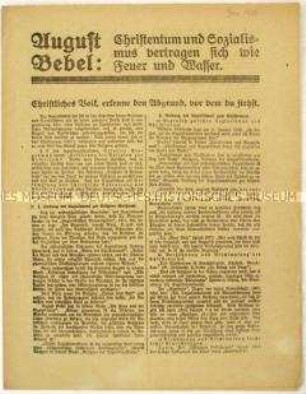 Flugschrift der Zentrumspartei zur Stellung der SPD zum Christentum und Aufruf zur Wahl der Nationalversammlung und der preußischen Landesversammlung 1919