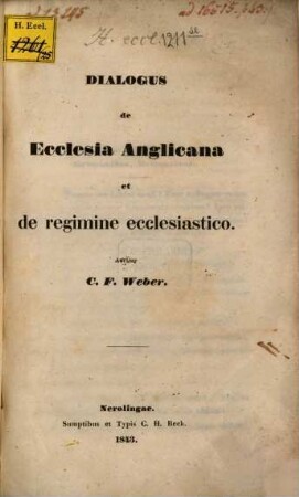 Dialogus de ecclesia Anglicana et regimine ecclesiastico