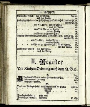 II. Register der Kirchen-Ordnung / nach dem A.B.C.