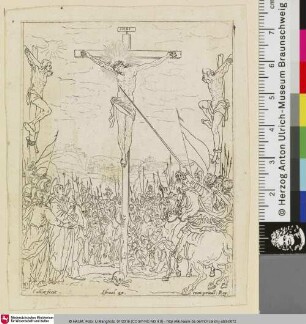 [Jesus Christus am Kreuz zwischen den zwei Dieben; Jésus-Christ en croix entre les deux larrons]