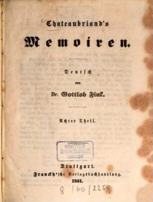 Chateaubriand's Memoiren, 8