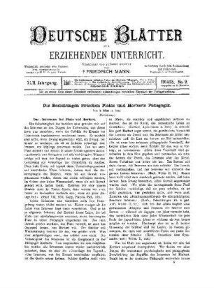 Die Beziehungen zwischen Platos und Herbarts Pädagogik : (Fortsetzung)