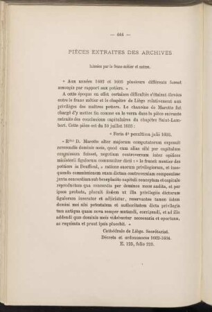 Pièces extraites des archives laissées par le franc-metiér et autres.