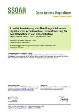 Arbeitsintensivierung und Handlungsspielraum in digitalisierten Arbeitswelten - Herausforderung für das Wohlbefinden von Beschäftigten?