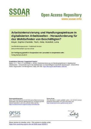 Arbeitsintensivierung und Handlungsspielraum in digitalisierten Arbeitswelten - Herausforderung für das Wohlbefinden von Beschäftigten?