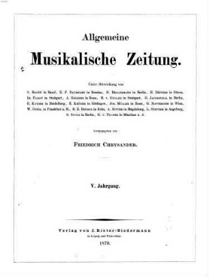 Allgemeine musikalische Zeitung. 5. 1870