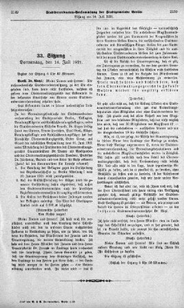 Sitzung 33, 14. Juli 1921