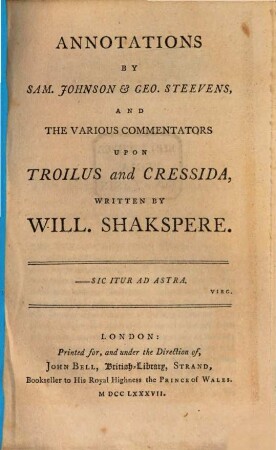 Annotations upon Troilus and Cressida and The merchant of Venice