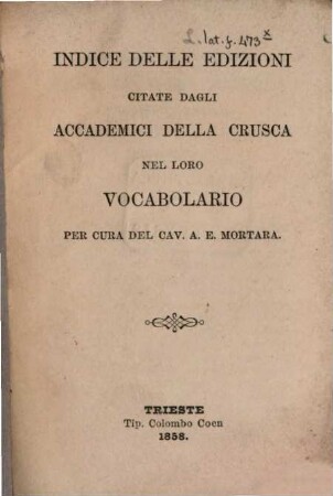 Indice delle edizioni citate dagli accademici della Crusca nel loro vocabulario