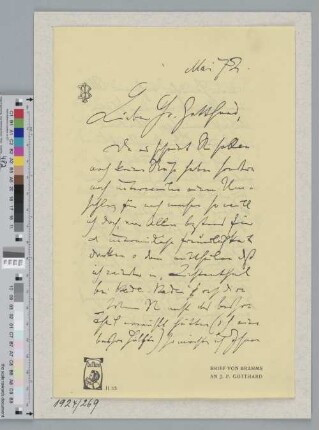 Brief (Faksimile) an Johann Peter Gotthard