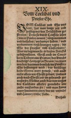 XIX. Vom Coelibat und Priester Ehe.
