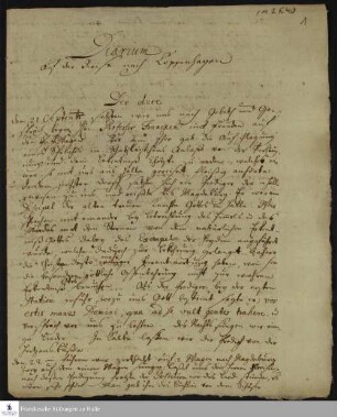Reisetagebuch von Gottfried Wilhelm Obuch, Johann Christian Wiedebrock und Johann Balthasar Kohlhoff.