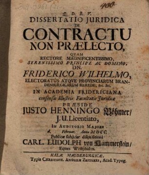 Diss. iur. de contractu non praelecto