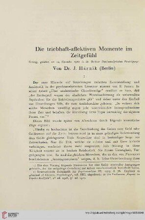 11: Die triebhaft-affektiven Momente im Zeitgefühl : Vortrag, gehalten am 14. November 1922 in der Berliner Psychoanalytischen Vereinigung