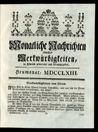 Heumonat, MDCCLXIII