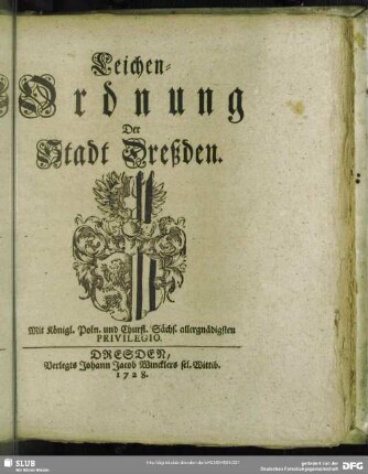 Leichen-Ordnung Der Stadt Dreßden
