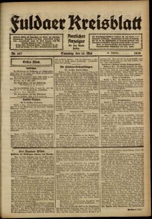 Erste Ausgabe vom Samstag, den 10. Mai 1919.