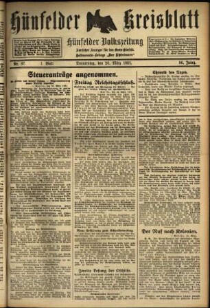 Erste Ausgabe vom Donnerstag, den 26. März 1931.