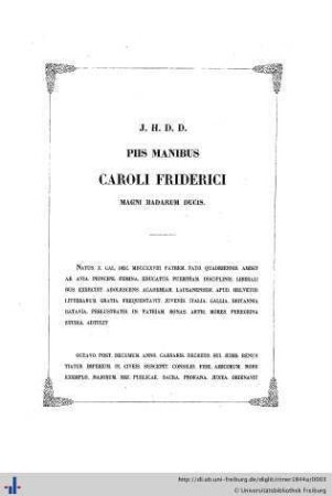 Piae memoriae Caroli Friderici Magni Badarum ducis vitae morumque...