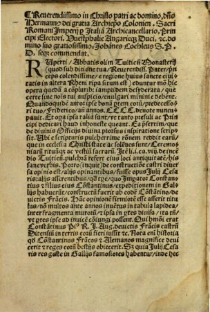 Ruperti Abbatis Monasterii Tuitiensis, e regione Agrippine Colonie in Rheni ripa siti, Ordinis S. Benedicti, viri, et vite sanctimonia, et sacrarum literarum peritia preclari, De divinis Officiis Libri XII