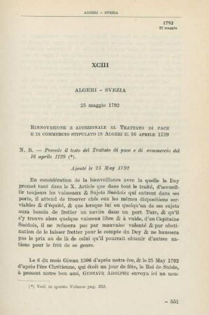 XCIII Algeri - Svezia 25 maggio 1792
