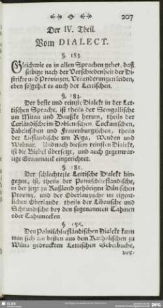 Der IV. Theil. Vom Dialect