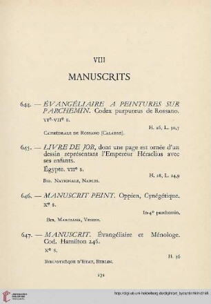 VIII. Manuscrits