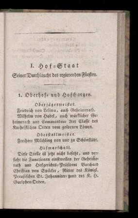 I. Hof=Staat Seiner Durchlaucht des regierenden Fuersten.