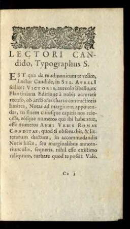 Lectori Candido, Typographus S.