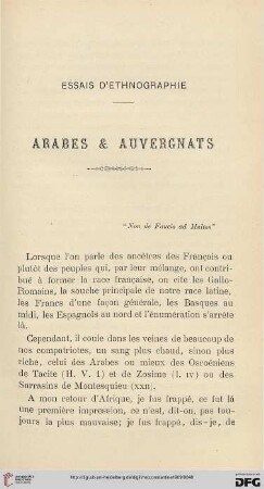 Sér. 4: Essais d'ethnographie : Arabes et Auvergnats